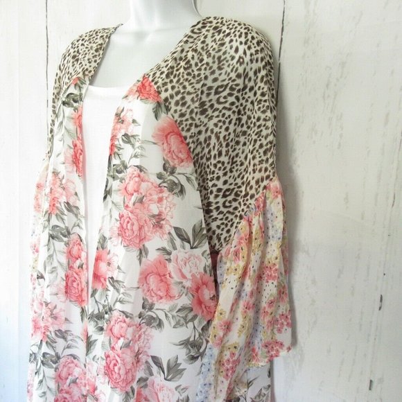 Umgee Kimono Floral Animal Print Boho Peasant Plus - Picture 4 of 8